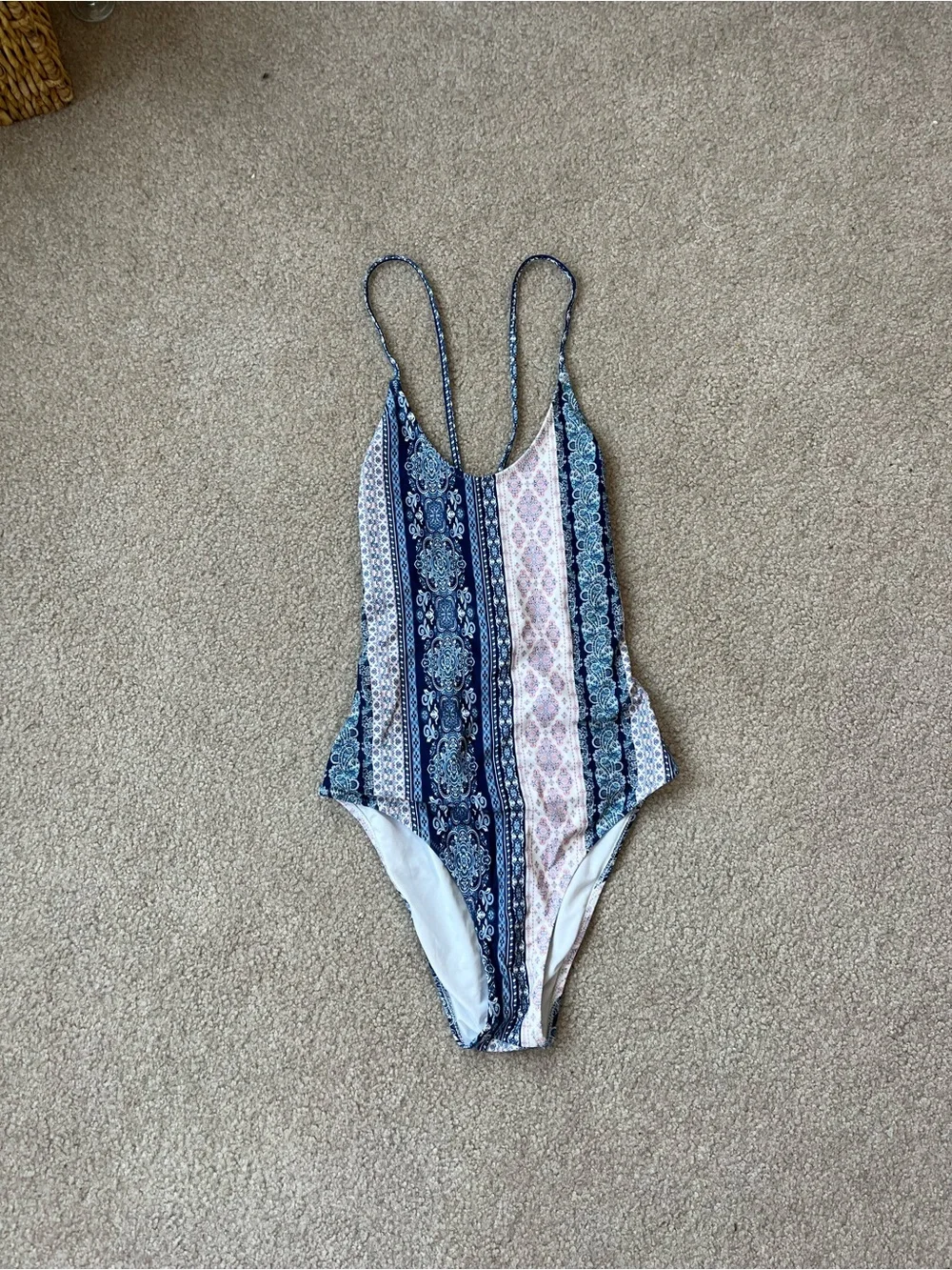 Cupshe Blue & Pink Striped Print One-Piece Swimsuit